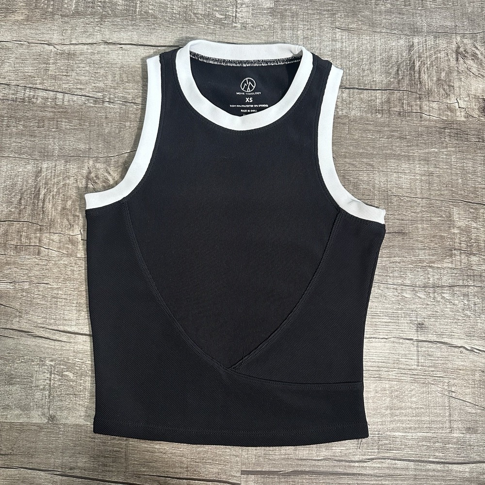 Move Theology Ribbed Cropped Active Tank Top Body Fit Black & White Trim Size XS - Picture 1 of 5